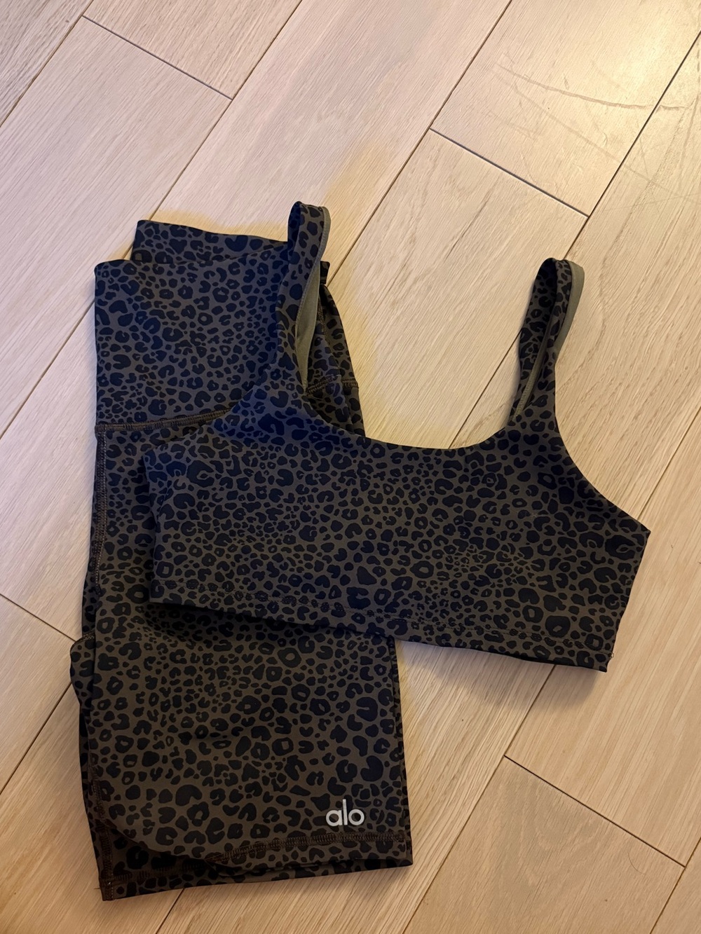 Alo Olive Green Leopard-Print Active Set